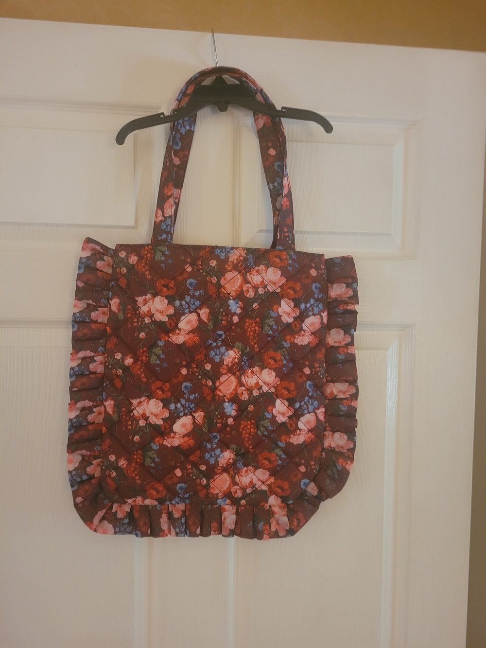 Anthropologie Burgundy Floral Ruffle Tote Bag - NEW!